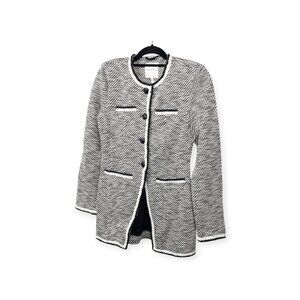 NWT Anthropologie Avec Les Filles Tweed Long Blazer Jacket Black White SZ XS